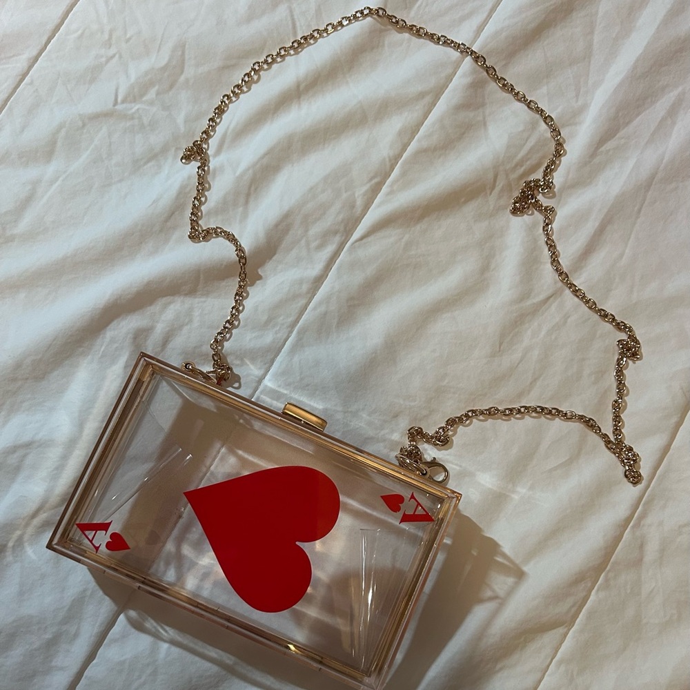 Clear Red Heart Acrylic Crossbody Clutch